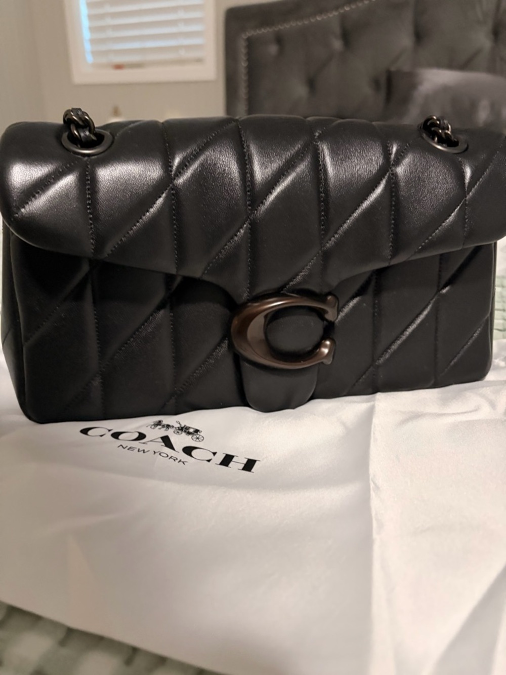 NWOT Coach Black Pewter Quilted Tabby 26 Leather Shoulder Bag